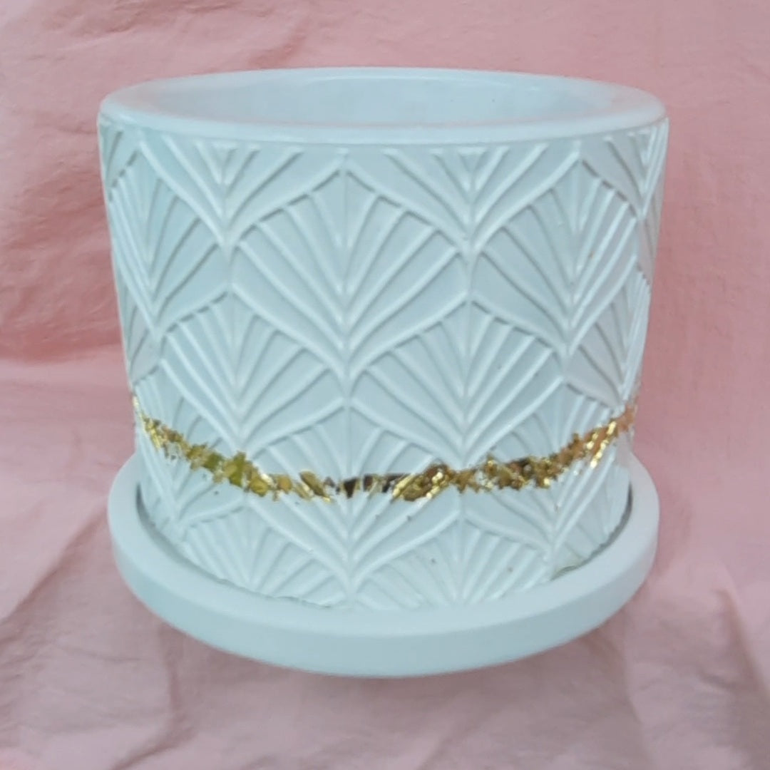 Porta vela blanco con dorado (incluye platillo)