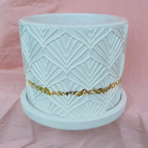 Porta vela blanco con dorado (incluye platillo)