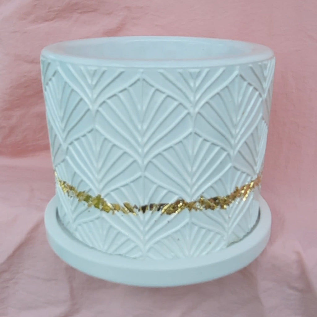 Porta vela blanco con dorado (incluye platillo)