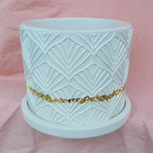 Porta vela blanco con dorado (incluye platillo)